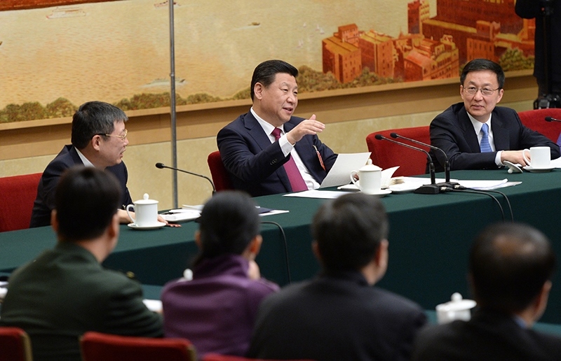 2014年3月習(xí)近平總書記參加十二屆全國人大二次會議上海代表團的審議。