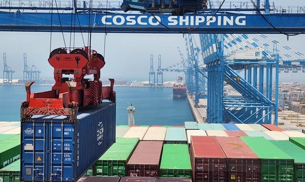 圖為“東方西班牙”輪在裝載貨物。人民網(wǎng)記者 管克江 攝