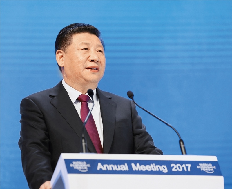 2017年1月17日，習(xí)近平主席在瑞士達(dá)沃斯國(guó)際會(huì)議中心出席世界經(jīng)濟(jì)論壇2017年年會(huì)開(kāi)幕式，并發(fā)表題為《共擔(dān)時(shí)代責(zé)任 共促全球發(fā)展》的主旨演講。