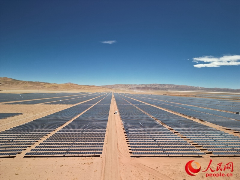 高查瑞光伏電站次第排開的光伏板（局部）。人民網(wǎng)記者 張若涵攝