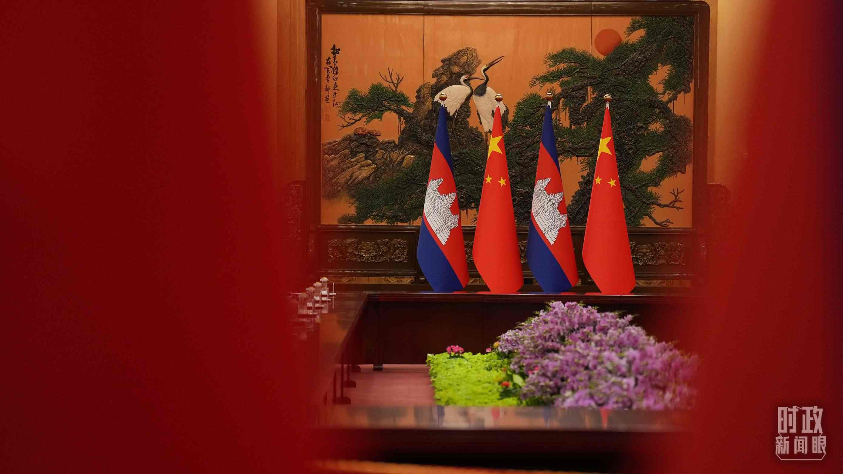 △人民大會(huì)堂，中柬兩國(guó)領(lǐng)導(dǎo)人會(huì)見(jiàn)現(xiàn)場(chǎng)。（總臺(tái)國(guó)廣記者李晉拍攝）