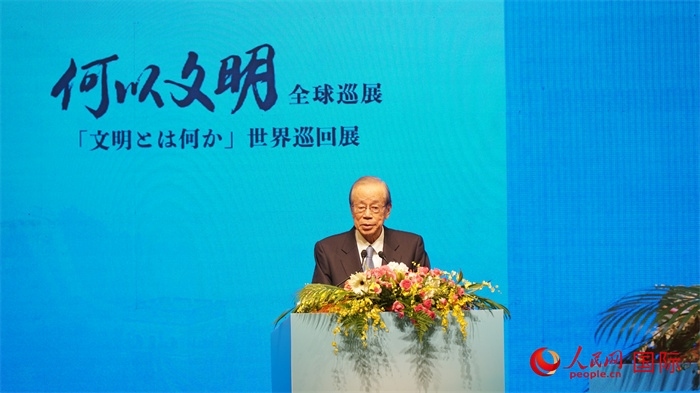 日本前首相福田康夫致辭。人民網(wǎng) 蔣曉辰攝