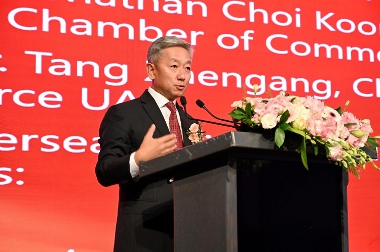 中國駐阿聯(lián)酋大使張益明致辭。阿聯(lián)酋中華工商總會供圖