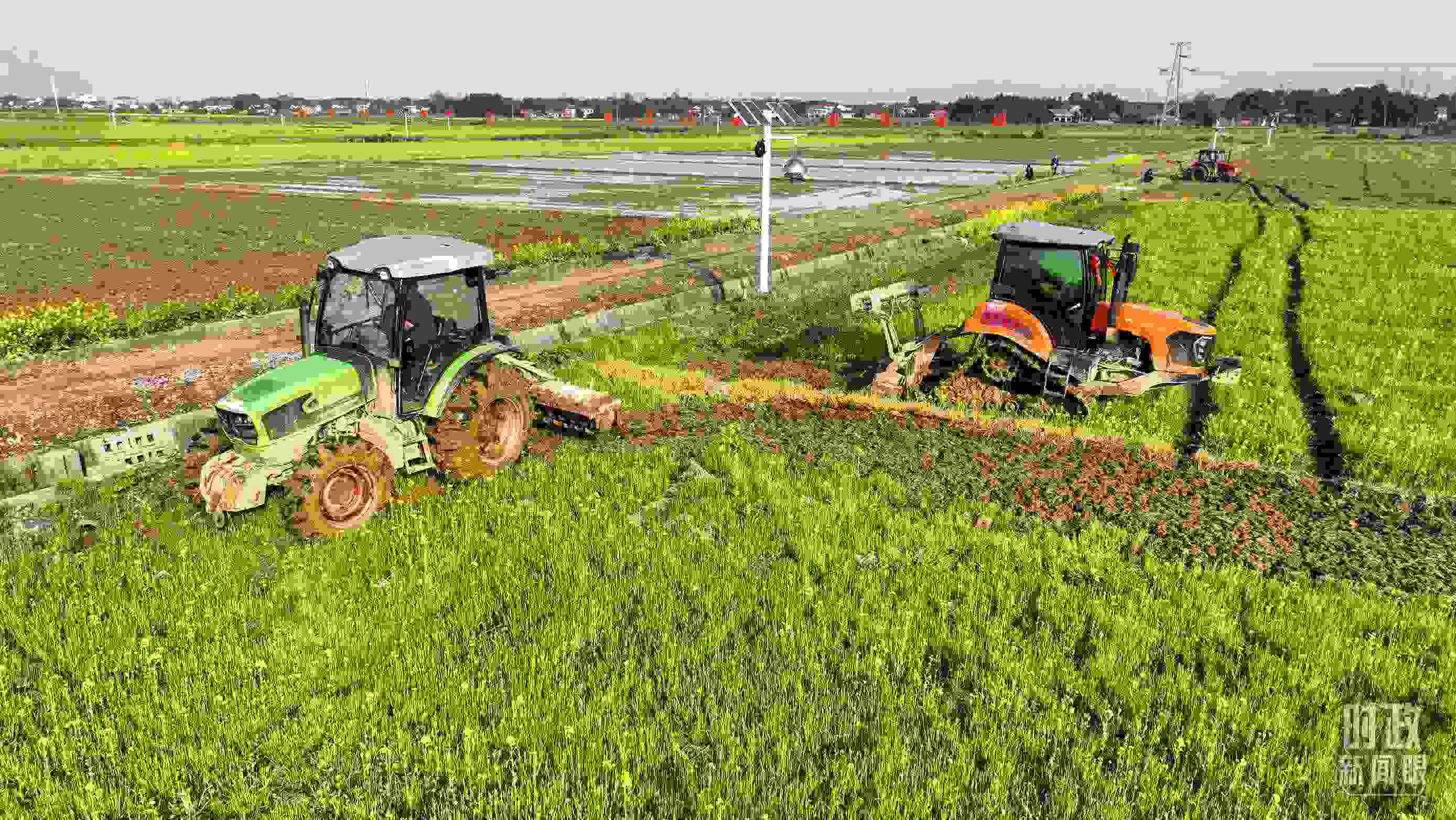 △位于港中坪村的糧食生產(chǎn)萬畝綜合示范片區(qū)，春耕備耕生產(chǎn)繁忙。（總臺央廣記者潘毅拍攝）