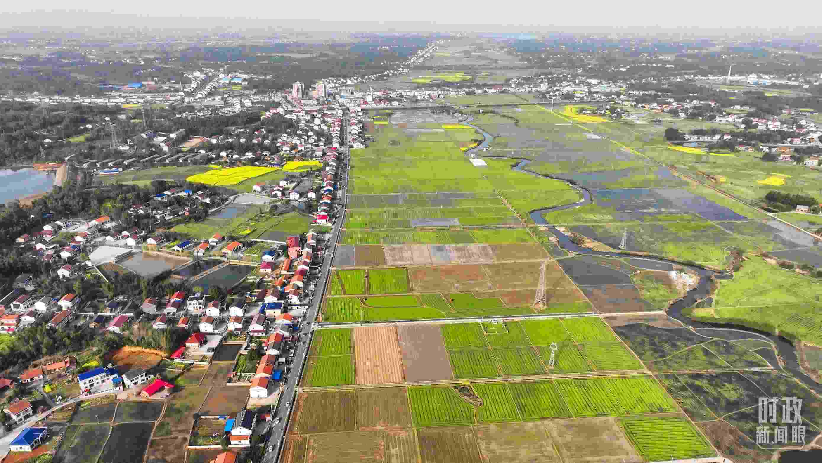 △俯瞰常德市謝家鋪鎮(zhèn)港中坪村。（總臺國廣記者李晉拍攝）