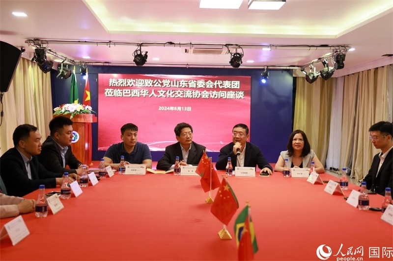 巴西華人文化交流協(xié)會主席上官劍鋒在座談會上致辭。人民網記者 宋亦然攝