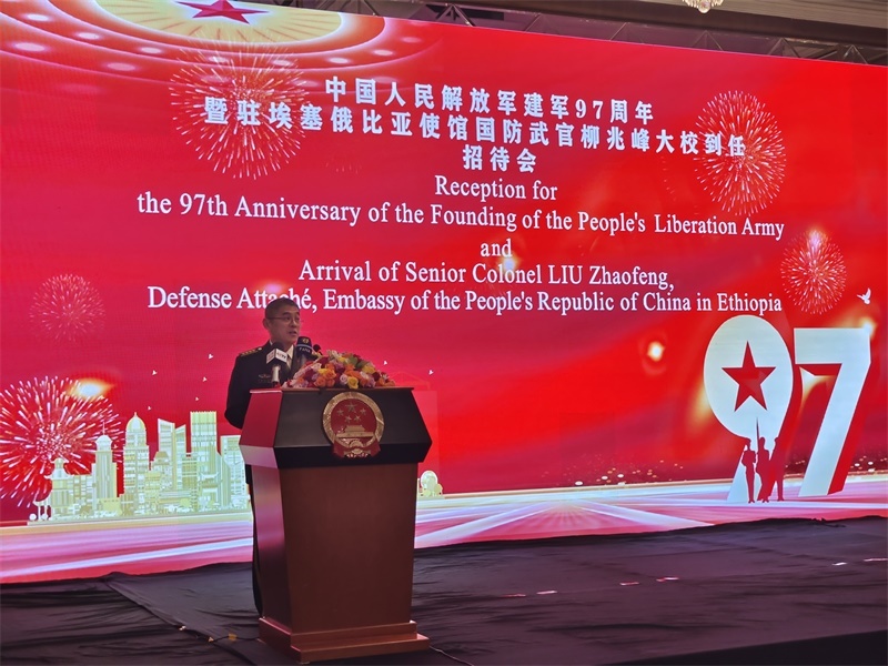 中國(guó)駐埃塞俄比亞使館國(guó)防武官柳兆峰致辭。攝影江絳