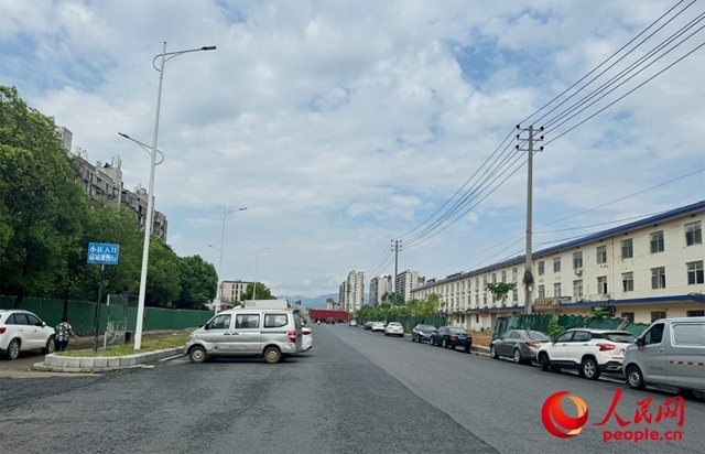 麗水佳園小區(qū)入口外及長富大道上停滿了車輛。人民網(wǎng)記者 邱燁攝