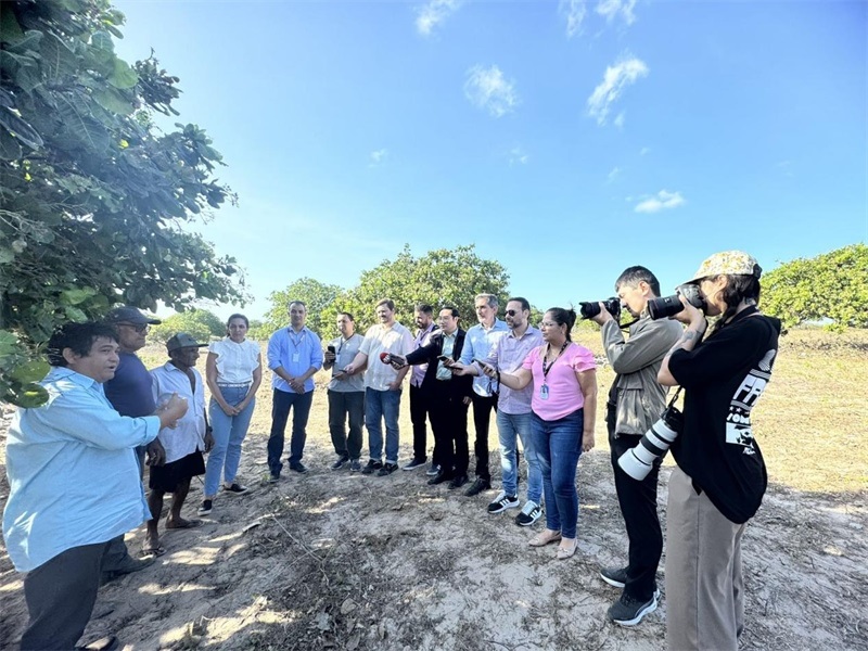 聯(lián)合采訪團(tuán)正在采訪中國企業(yè)在若昂卡馬拉市的扶貧開放項(xiàng)目 。孫佳攝