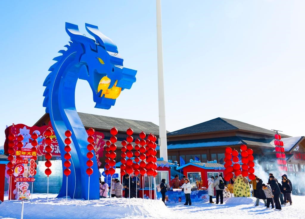 2025年1月，游客在遼寧錦州東方華地城海洋冰雪王國內(nèi)游覽。新華社發(fā)